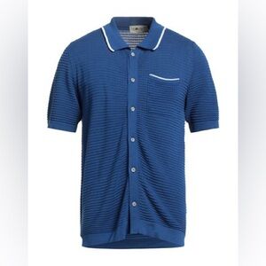 IRISH CRONE Men's Cotton Shirt Size L Blue White Trim Buttons GUC